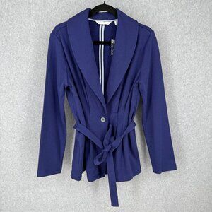 Isaac Mizrahi Belted Unstructured Sweater Blazer Jacket Size M Blue Shawl NWOT